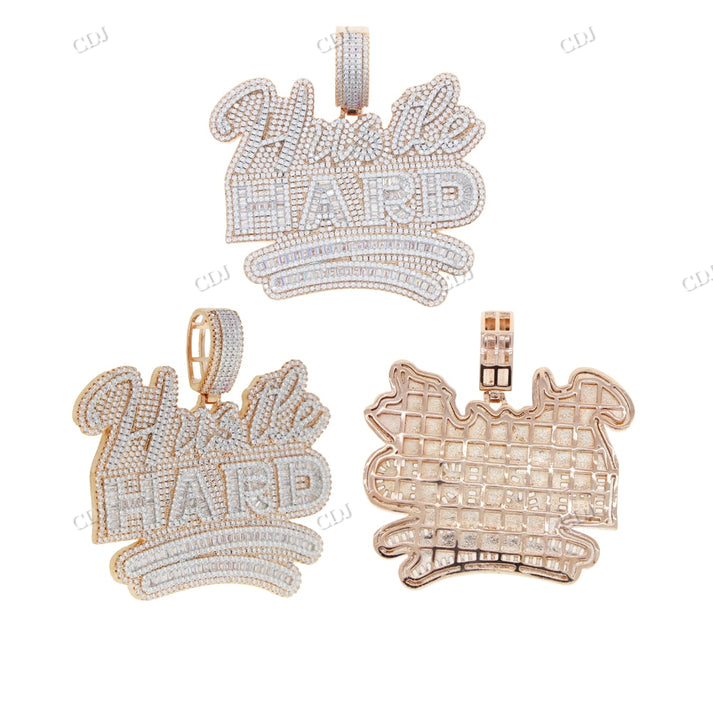 HUSTLE HARD Rose Gold Custom Letter Hip Hop Pendant hip hop jewelry CustomDiamJewel