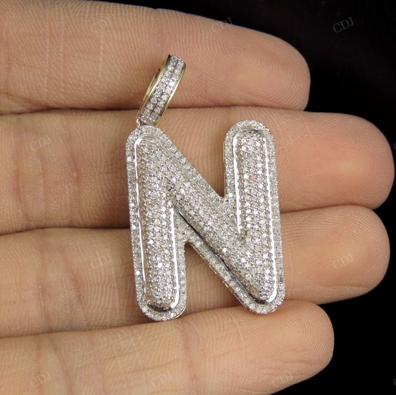 1.3" 1 CTW 10K Gold Natural Diamond N Letter Pendant CustomDiamJewel