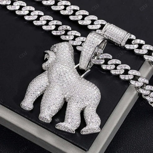 10K Solid White Gold Real Diamond Gorilla Pendant hip hop jewelry CustomDiamJewel