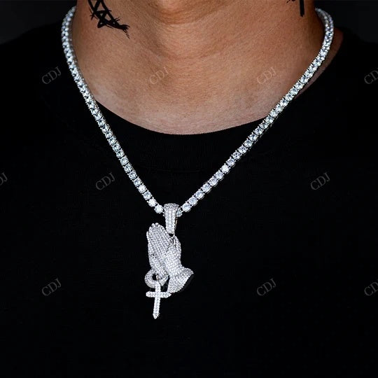 High Quality Micro Paved Hand Cross Pendant hip hop jewelry CustomDiamJewel