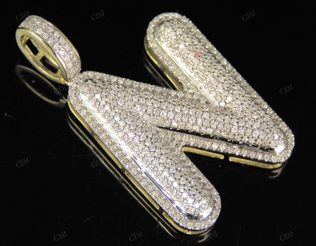 1.3" 1 CTW 10K Gold Natural Diamond N Letter Pendant CustomDiamJewel