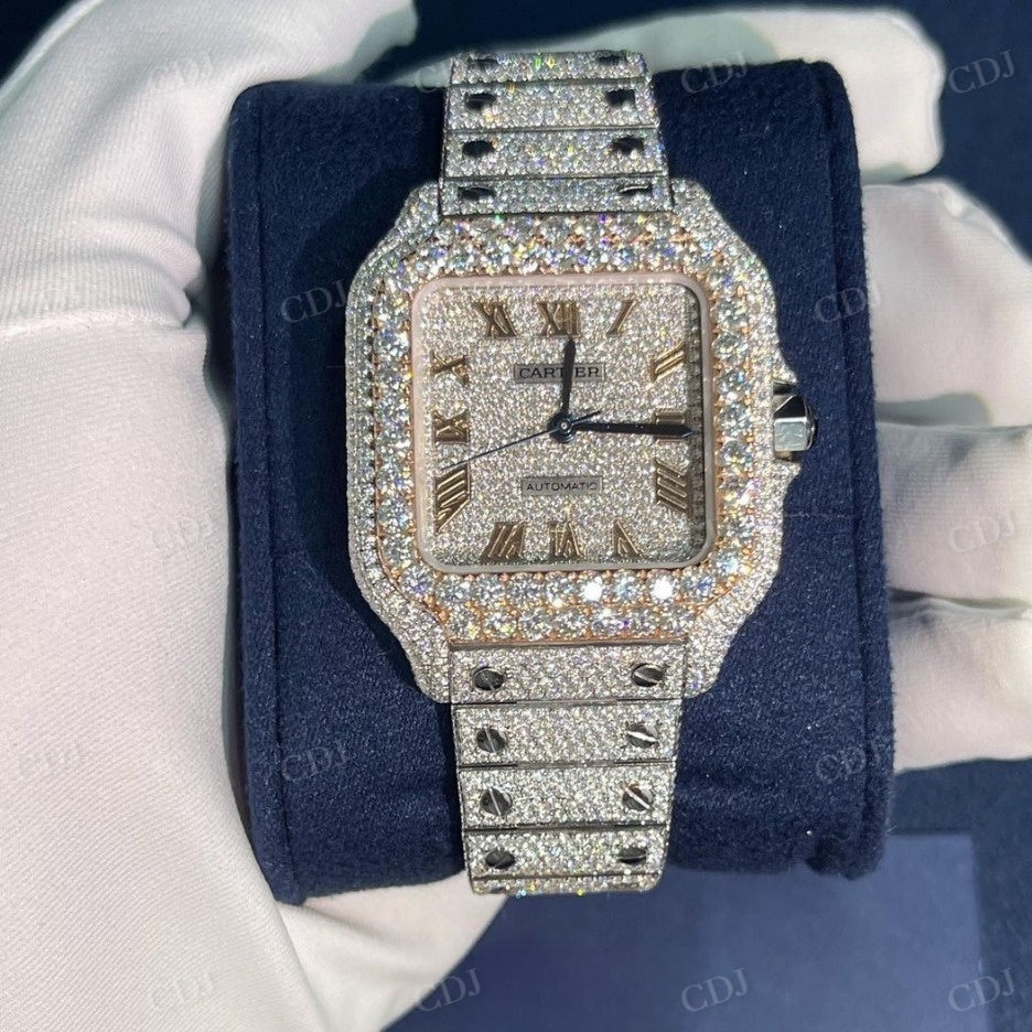 Two tone Rose White Iced Out Bust Down Automatic Movement Wrist Watch customdiamjewel