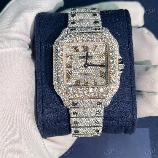 Two tone Rose White Iced Out Bust Down Automatic Movement Wrist Watch customdiamjewel