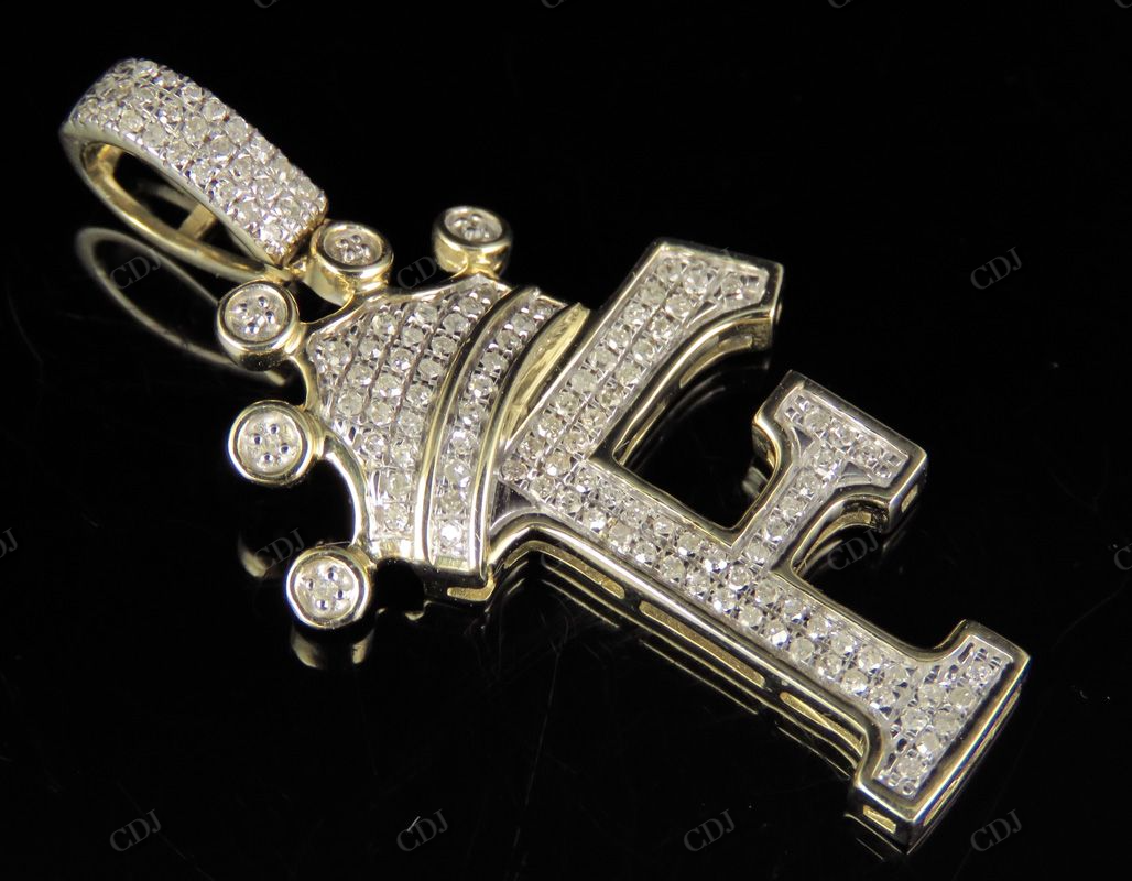 1.5" 0.4TW 10K Gold Diamond Crown Initial 'F' Letter Pendant CustomDiamJewel