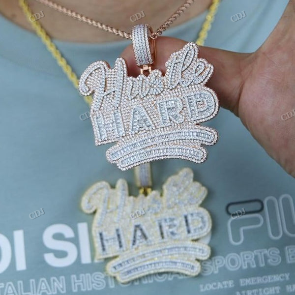 HUSTLE HARD Rose Gold Custom Letter Hip Hop Pendant hip hop jewelry CustomDiamJewel