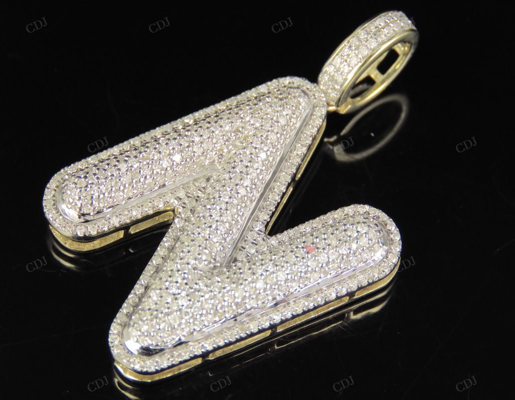 1.3" 1 CTW 10K Gold Natural Diamond N Letter Pendant CustomDiamJewel