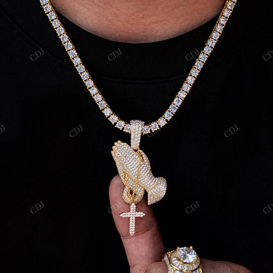 High Quality Micro Paved Hand Cross Pendant hip hop jewelry CustomDiamJewel
