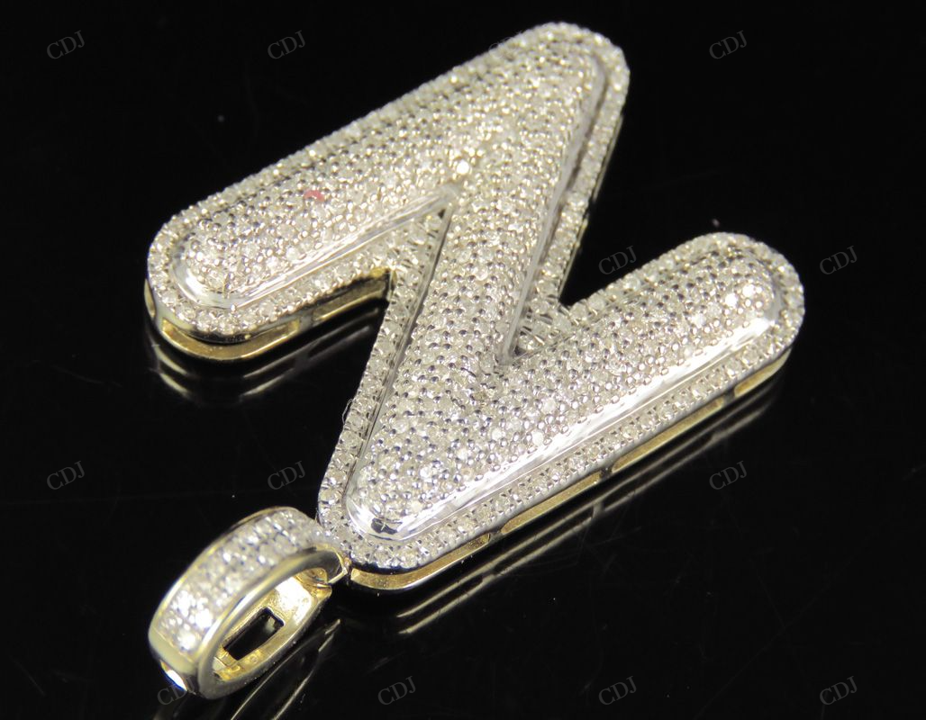 1.3" 1 CTW 10K Gold Natural Diamond N Letter Pendant CustomDiamJewel