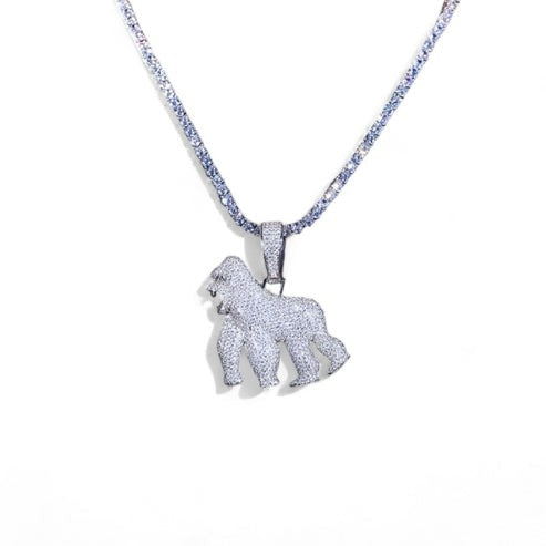 10K Solid White Gold Real Diamond Gorilla Pendant hip hop jewelry CustomDiamJewel