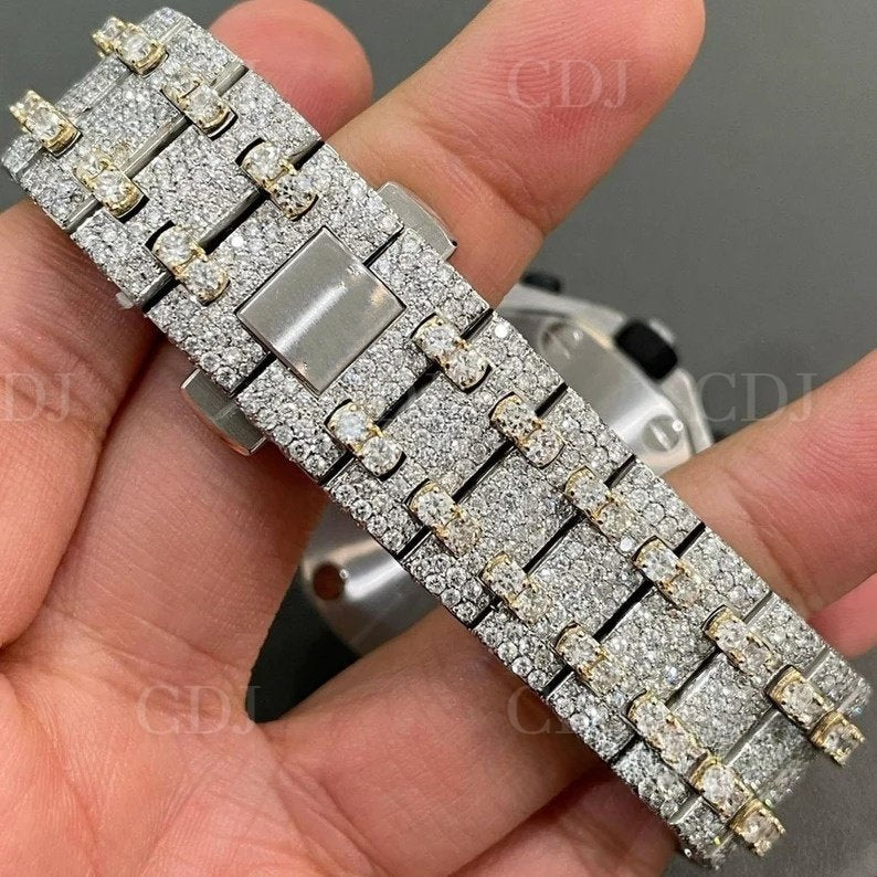 Natural Diamond Custom Hip Hop Iced Out Men's Watches Fully Iced Out Diamond Watch Two Tone Gold Plated Automatic Diamond Watch
