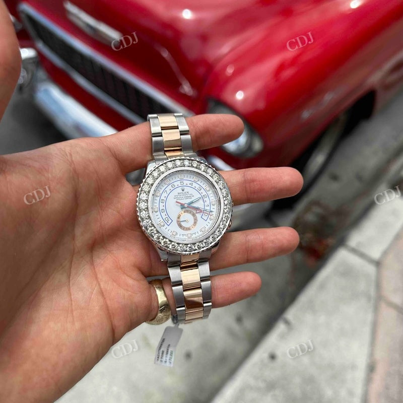 42mm Rolex Two Tone Bezel Set Moissanite Diamond Watch customdiamjewel