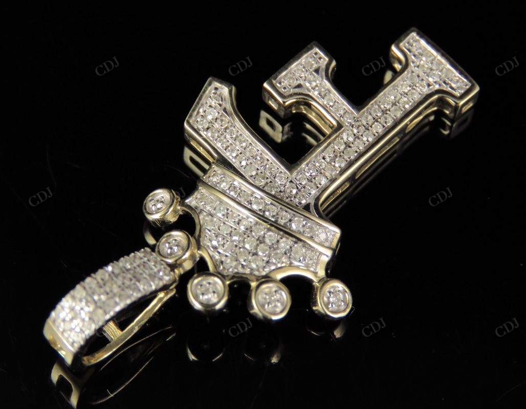 1.5" 0.4TW 10K Gold Diamond Crown Initial 'F' Letter Pendant CustomDiamJewel