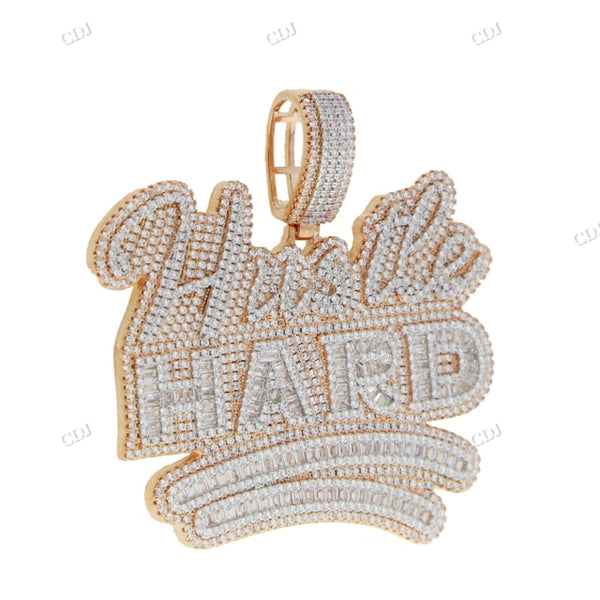 HUSTLE HARD Rose Gold Custom Letter Hip Hop Pendant hip hop jewelry CustomDiamJewel