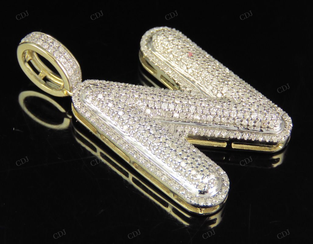 1.3" 1 CTW 10K Gold Natural Diamond N Letter Pendant CustomDiamJewel
