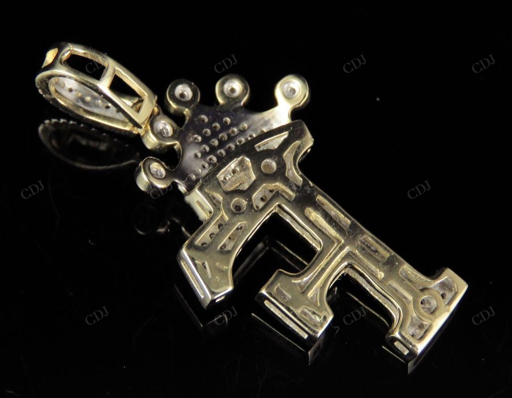 1.5" 0.4TW 10K Gold Diamond Crown Initial 'F' Letter Pendant CustomDiamJewel