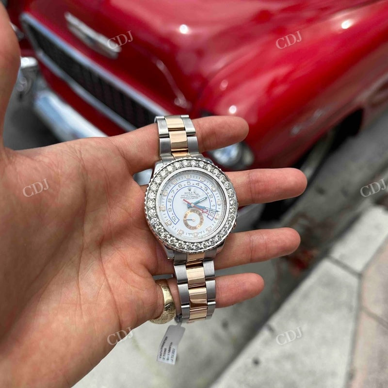42mm Rolex Two Tone Bezel Set Moissanite Diamond Watch customdiamjewel