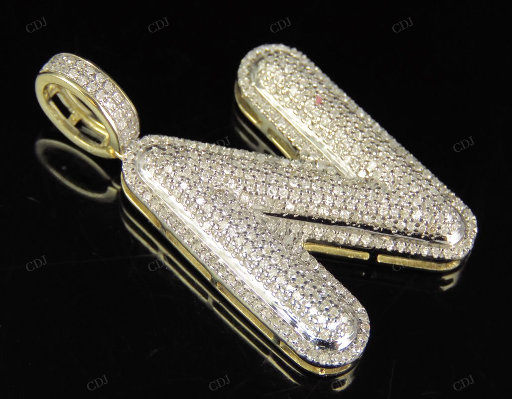 1.3" 1 CTW 10K Gold Natural Diamond N Letter Pendant CustomDiamJewel