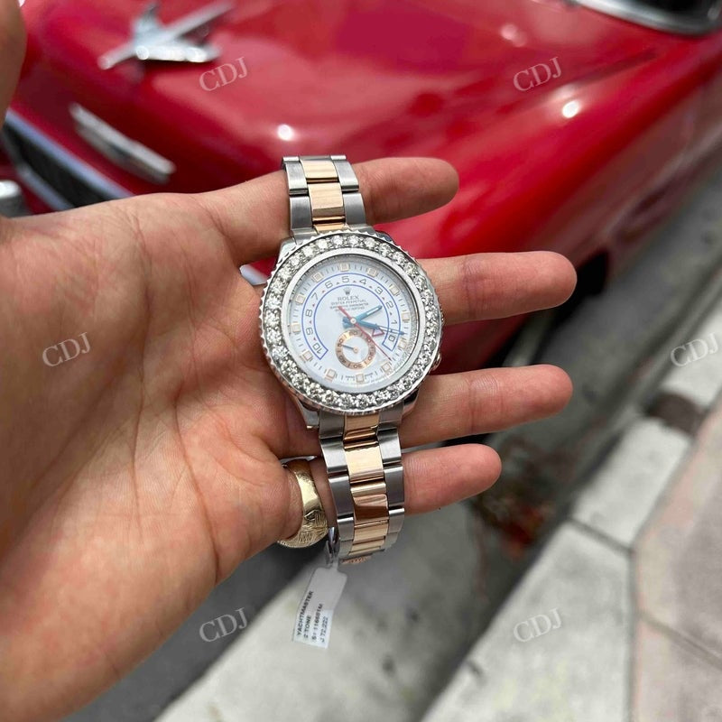 42mm Rolex Two Tone Bezel Set Moissanite Diamond Watch customdiamjewel