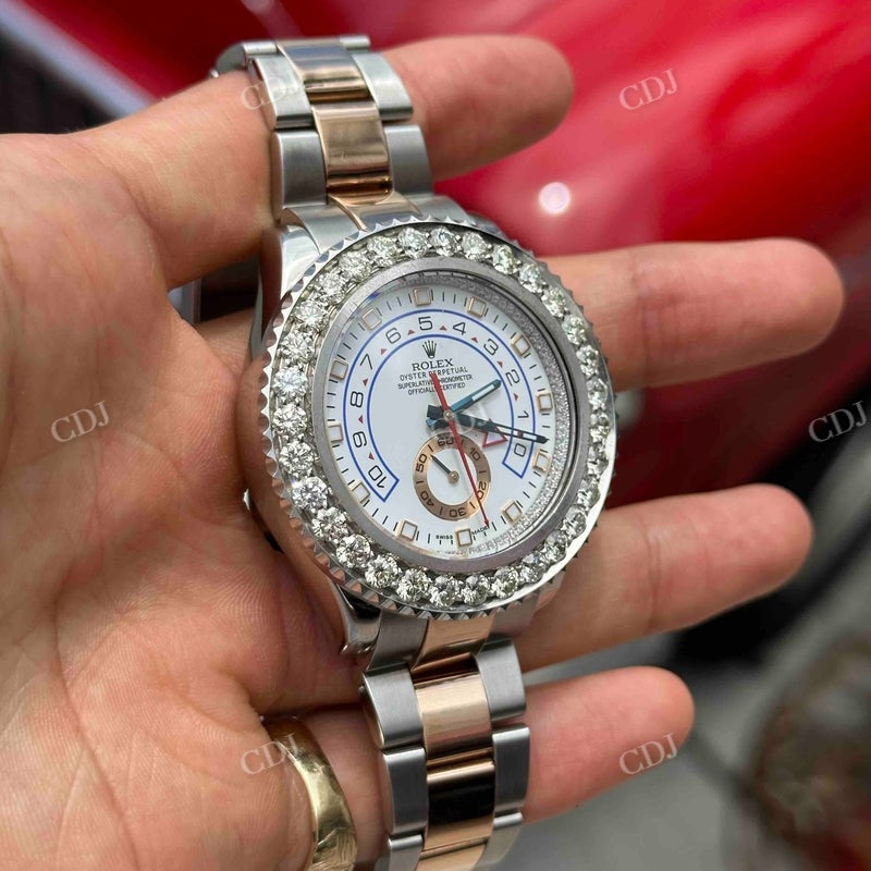 42mm Rolex Two Tone Bezel Set Moissanite Diamond Watch customdiamjewel