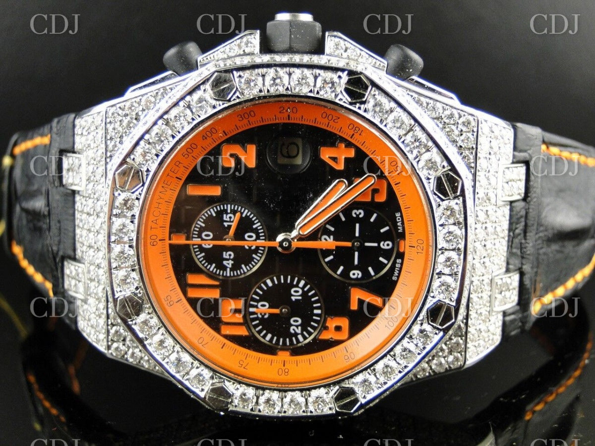 AP Chrono Black Strap Moissanite Watch customdiamjewel