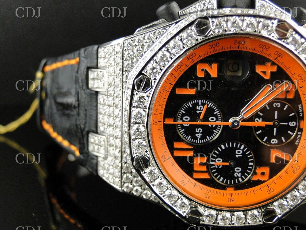 AP Chrono Black Strap Moissanite Watch customdiamjewel