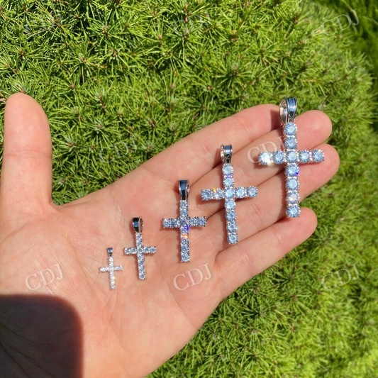 Cross Iced Round Cut Diamond Pendant  customdiamjewel   