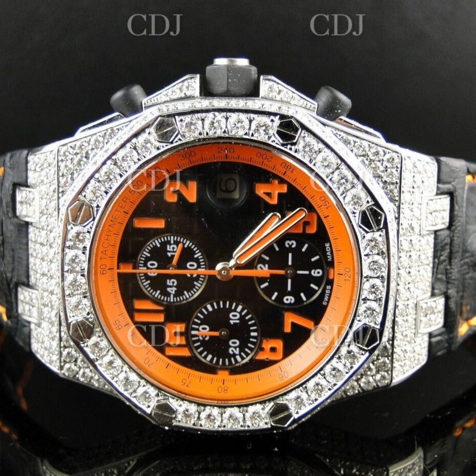 AP Chrono Black Strap Moissanite Watch customdiamjewel