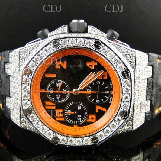 AP Chrono Black Strap Moissanite Watch customdiamjewel
