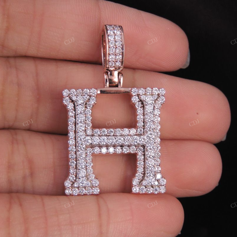 1.5" 1.6 CTW 10K Gold Natural Diamond H Letter Pendant hip hop jewelry CustomDiamJewel