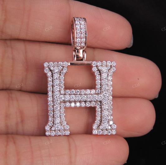 1.5" 1.6 CTW 10K Gold Natural Diamond H Letter Pendant hip hop jewelry CustomDiamJewel
