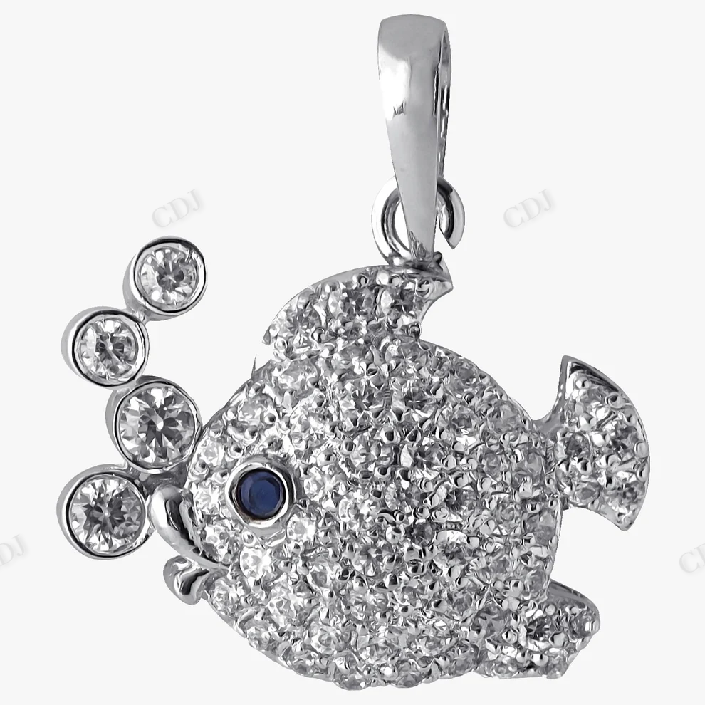 Sterling Silver Fish Shape Moissanite Pendant hip hop jewelry CustomDiamJewel