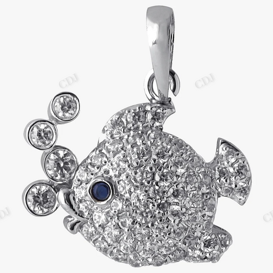 Sterling Silver Fish Shape Moissanite Pendant hip hop jewelry CustomDiamJewel