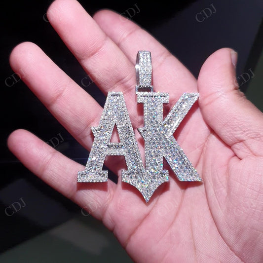 Iced Out Moissanite AK Letter Sterling Silver Pendant