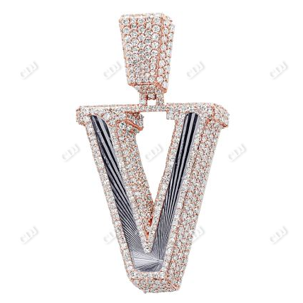 Iced Out Letter 'V' 10K Rose Gold Diamond Initial Pendent For Men hip hop jewelry CustomDiamJewel
