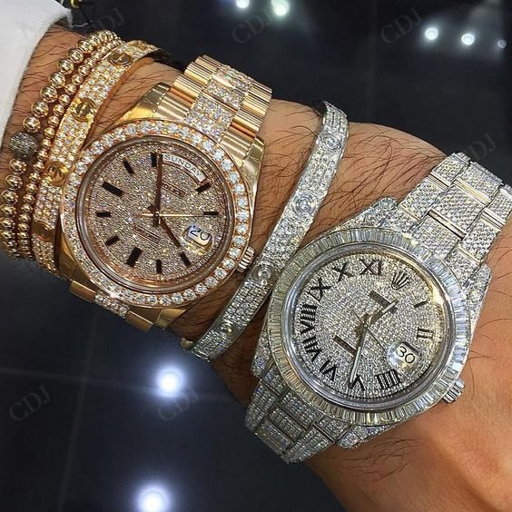 Customized Natural Diamond Studded Iced Out Rolex Hip Hop Watch customdiamjewel