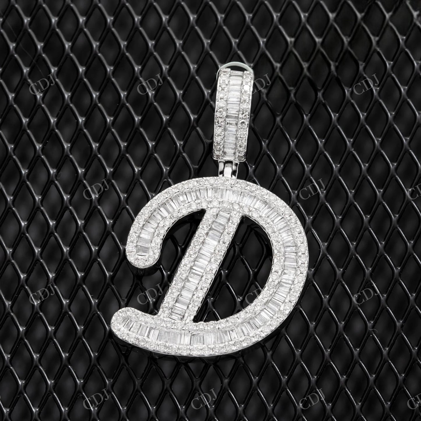 1" 925 Sterling Silver Baguette Cut Moissanite Luxury Initial D Pendant Hip Hop Pendent customdiamjewel