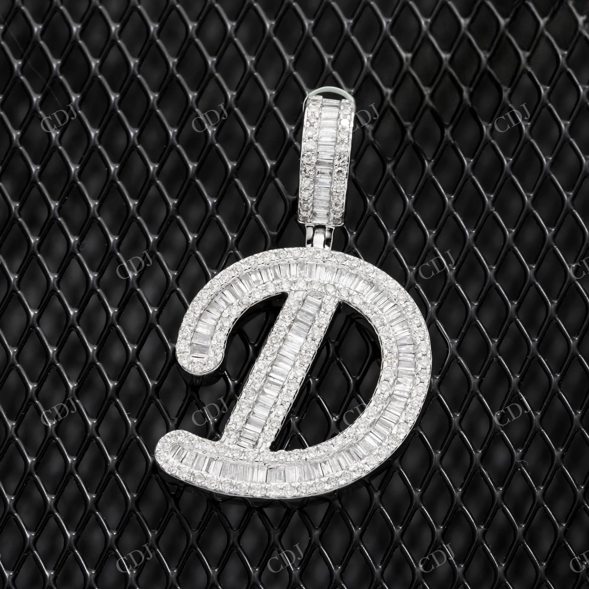 1" 925 Sterling Silver Baguette Cut Moissanite Luxury Initial D Pendant Hip Hop Pendent customdiamjewel