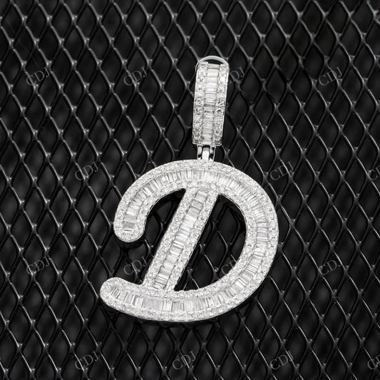 1" 925 Sterling Silver Baguette Cut Moissanite Luxury Initial D Pendant Hip Hop Pendent customdiamjewel