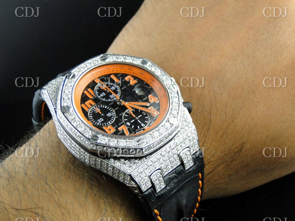 AP Chrono Black Strap Moissanite Watch customdiamjewel