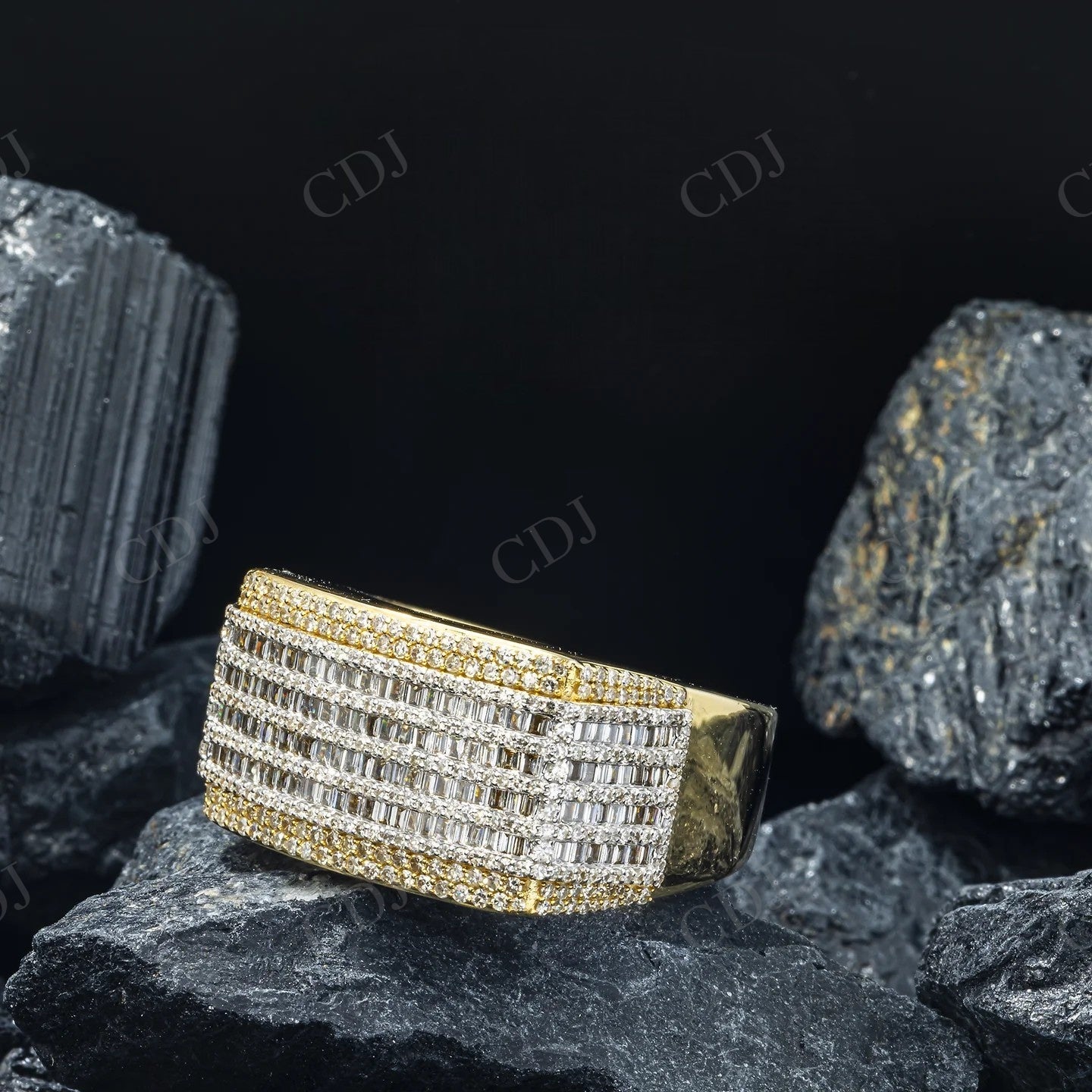 1.70 CTW Gold Platted Silver Moissanite Two Tone Iced Out Mens' Ring Hip Hop Ring customdiamjewel