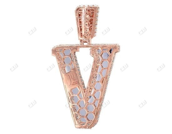 Iced Out Letter 'V' 10K Rose Gold Diamond Initial Pendent For Men hip hop jewelry CustomDiamJewel