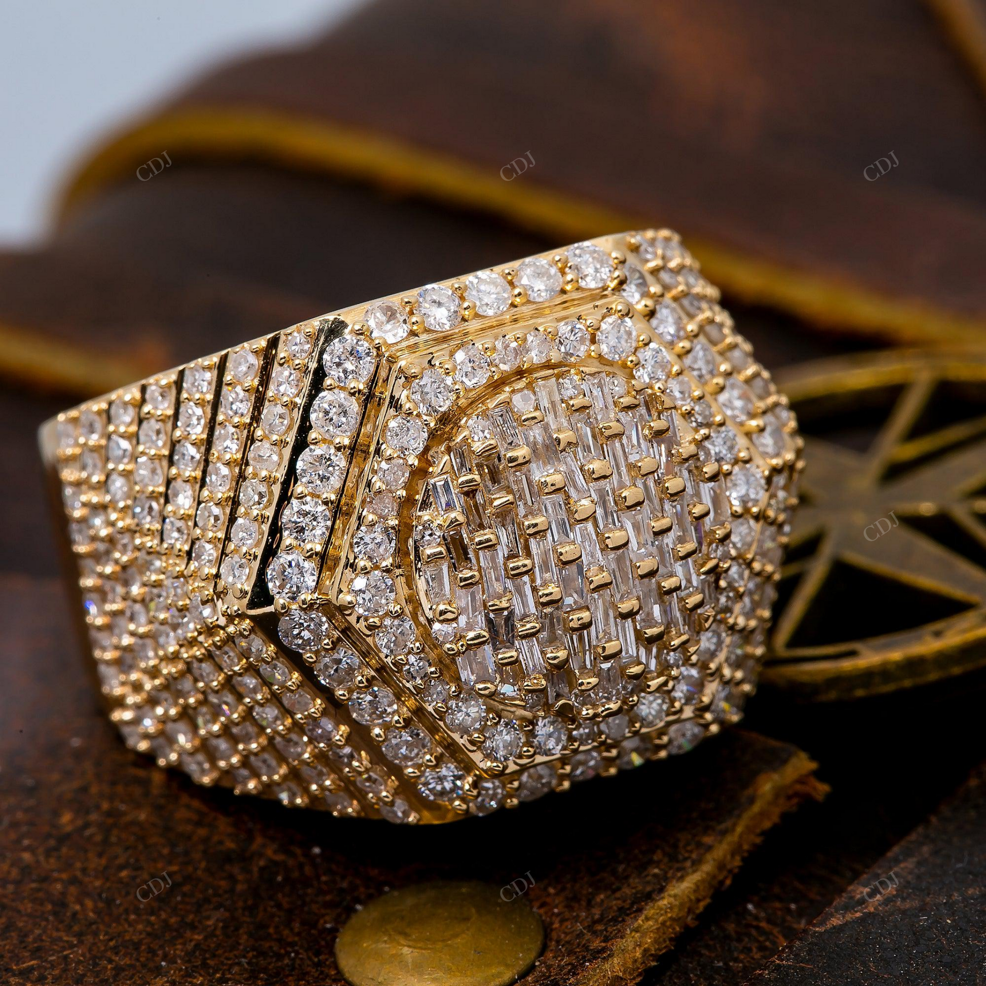 925 Streling Silver 14k Yellow Gold Men's Ring hip hop jewelry customdiamjewel