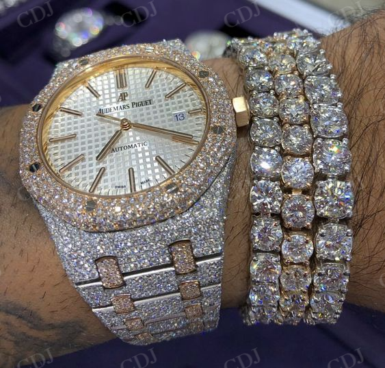41MM ETA Swiss Movement Natural Diamond Men's Rolex Sky Dweller Watch customdiamjewel