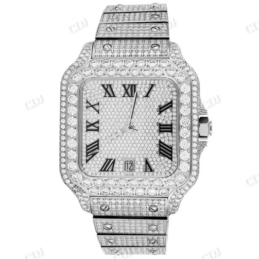 Cartier Santos Full Iced Out Moissanite Luxury Wrist Watch customdiamjewel