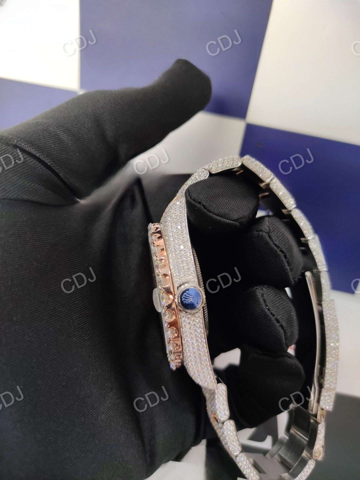 VVS Moissanite Studded Watch Fully Iced Out Roman Dial Rolex For Men customdiamjewel