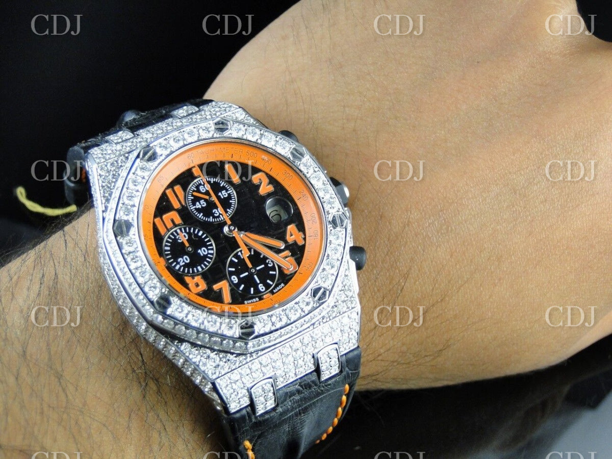 AP Chrono Black Strap Moissanite Watch customdiamjewel