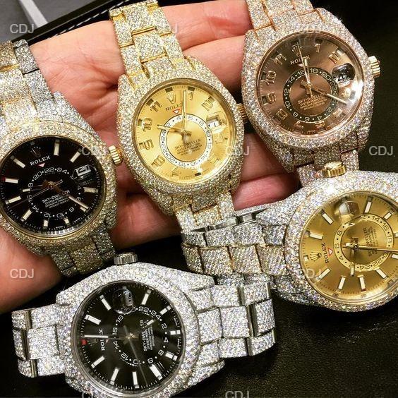 Yellow Dial Rolex Sky Dweller VVS Moissanite Watch customdiamjewel