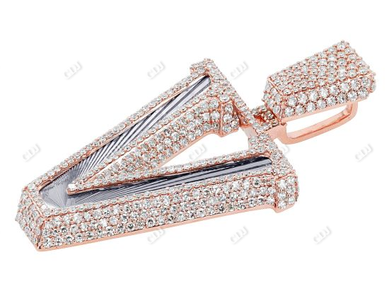 Iced Out Letter 'V' 10K Rose Gold Diamond Initial Pendent For Men hip hop jewelry CustomDiamJewel