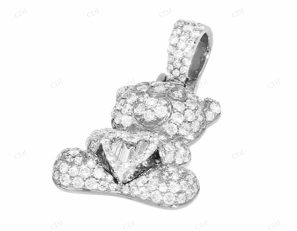1"1.23CTW Sterling Silver Moissanite Teddy Bear Pendant CustomDiamJewel