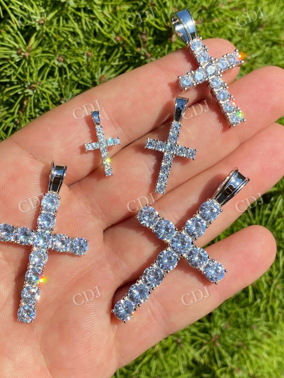 Cross Iced Round Cut Diamond Pendant  customdiamjewel   